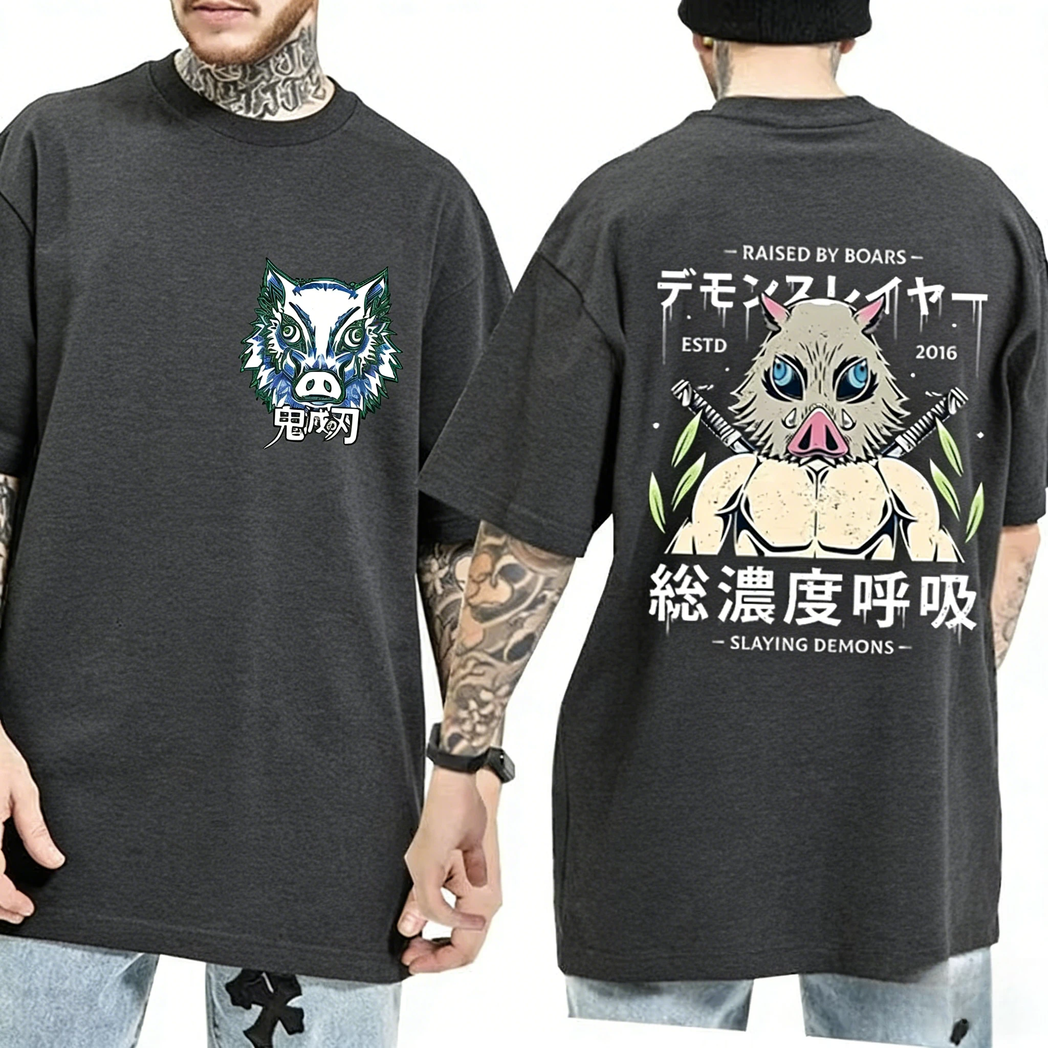 

Demon Slayer Anime Character Print Summer Fashion T-shirt for Men and Women, Versatile Y2K Harajuku Style Parent-child Top