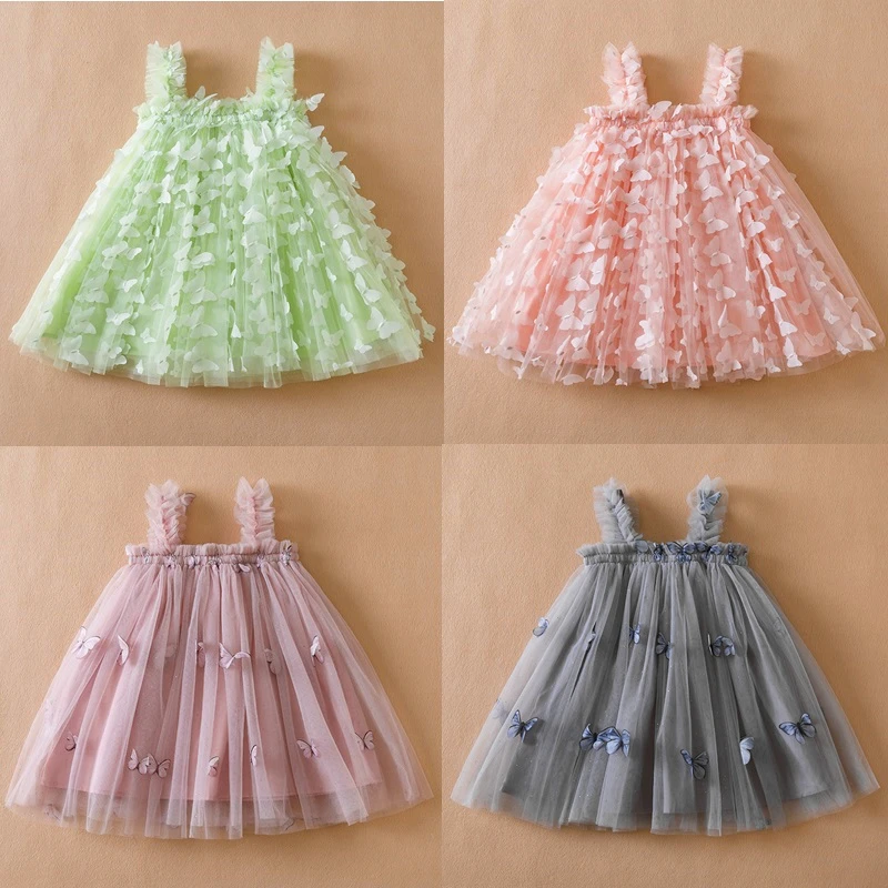 Butterfly Wings Summer Dresses for Girls Kids Birthday Princess Tulle Dress Children Holiday Beach Casual Clothes Vestidos 1-5Y