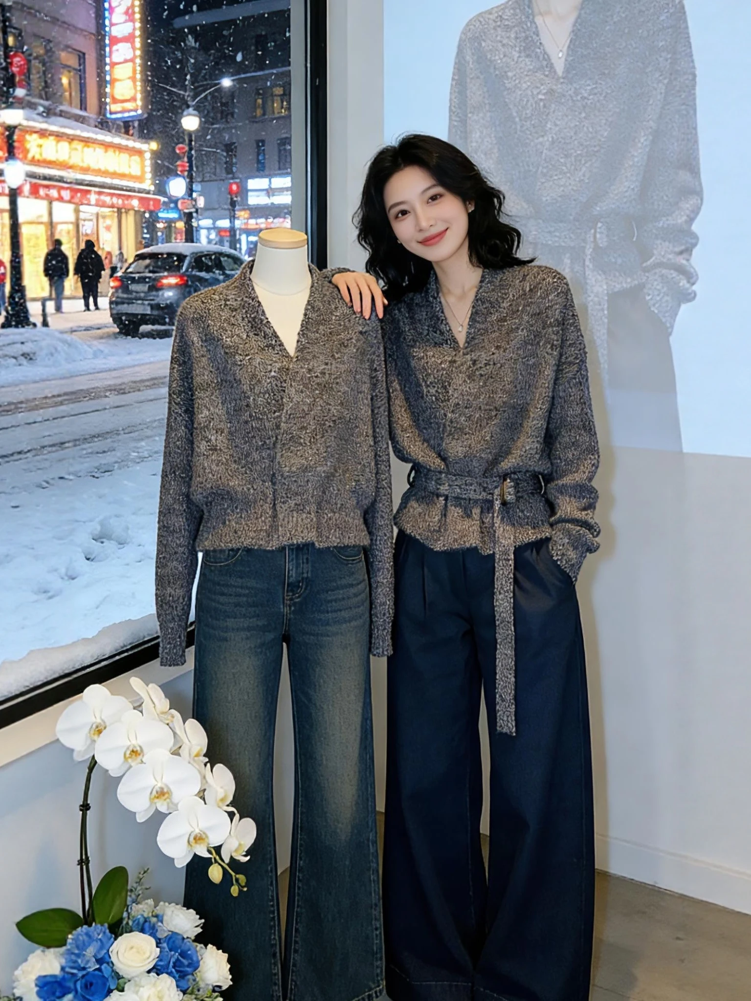 

V-Neck Knitted Open Cardigan Women's Autumn Winter Anti-Aging Belted Waistcoat Top 2026 Very Beautiful Inner Sweater Trendy