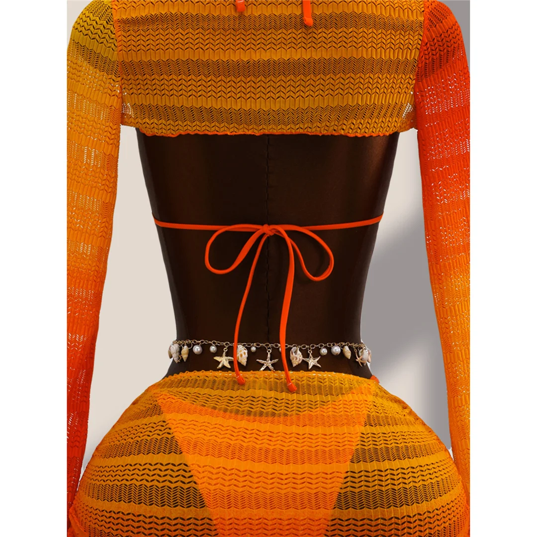 4-teiliges Bikini-Set mit Überwurfrock, Farbverlauf, Damen-Badebekleidung, Badeanzug, Badebekleidung, Badeanzug, Schwimmbekleidung V8303 – Detail 8