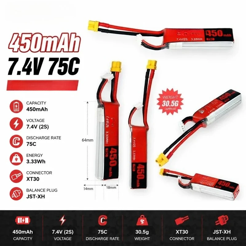 for Beite battery X series 450mAh/2S/7.4V/75C/FPV special battery for crossing machine