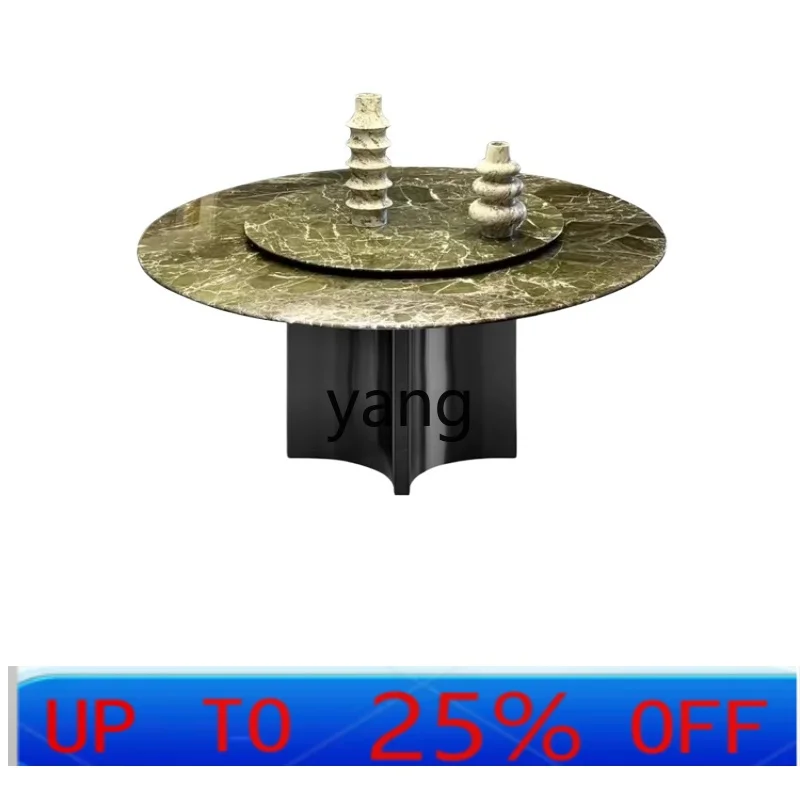 

LMM Natural Marble Dining Table Round Modern Simple Dining Table with Turntable