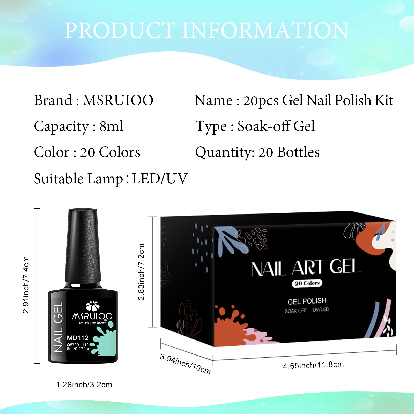 MSRUIOO 8ml Niebiesko-zielony żelowy lakier do paznokci Kolorowy brokat Półtrwały lakier żelowy UV do paznokci Manicure DIY Design