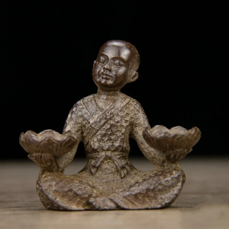 Monk Sculpture Incense Insert Metal Incense Furnace Coil Frame Burner Lotus Rack Absorb Ash Disk Incense Stick Rack Desktop Deco