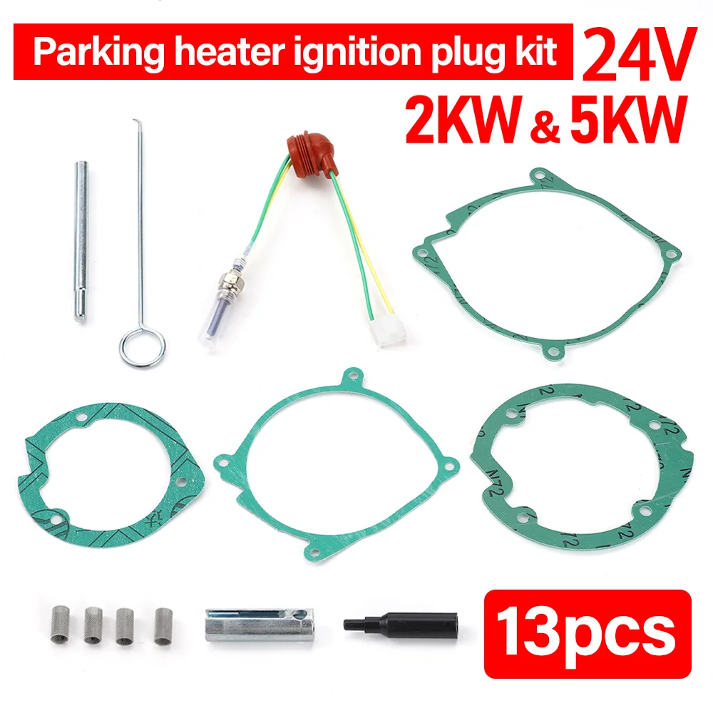 

13Pcs 24V Ignition Plug Kit For 2KW 5KW 8KW Parking Heater Diesel Air Heater With Washer Atomizing Net Wrench Tool Service Set