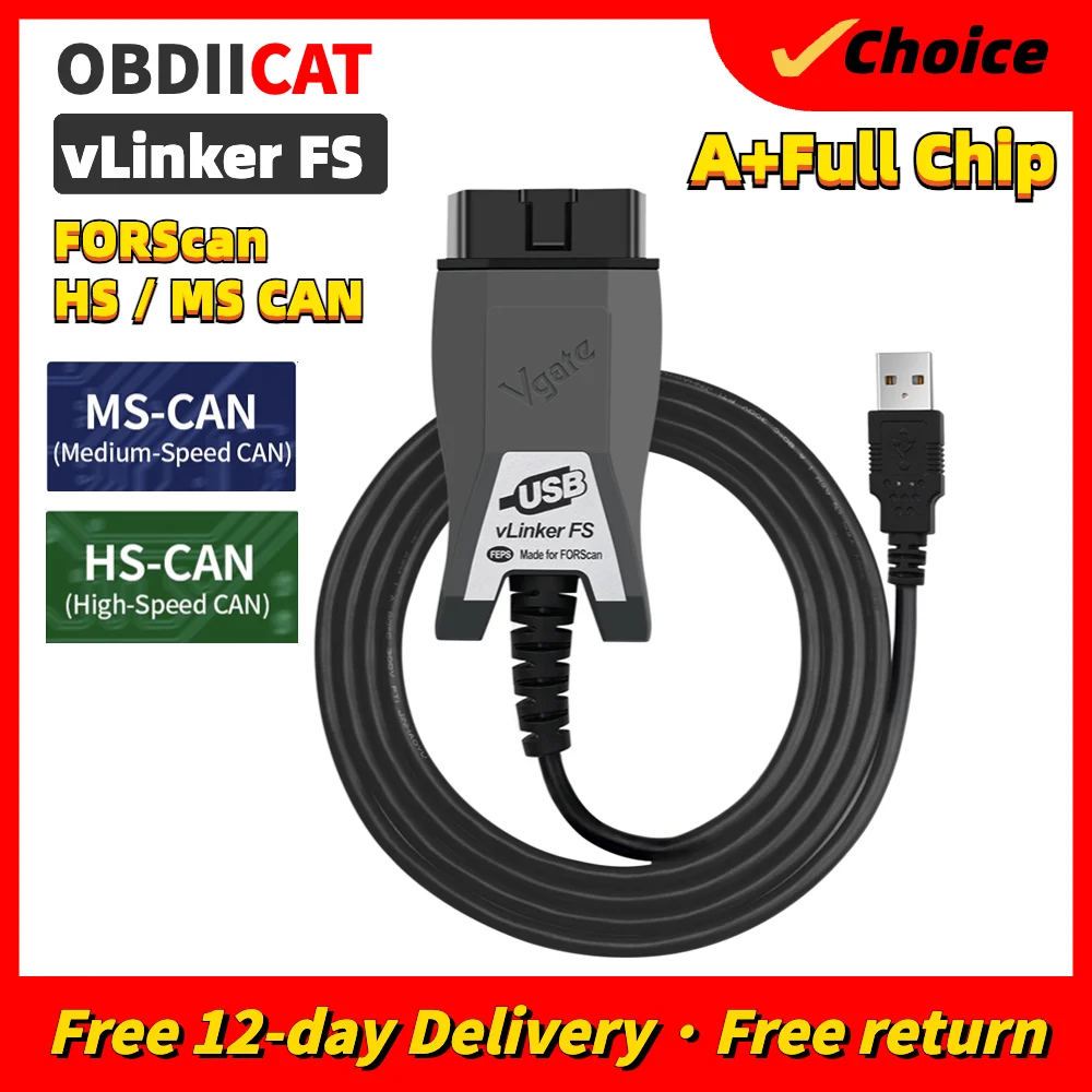 Автомобильный сканер Vgate VLinker FS ELM327 USB OBD2 для диагностического инструмента Ford Mazda OBDII от OBDIICAT материков...