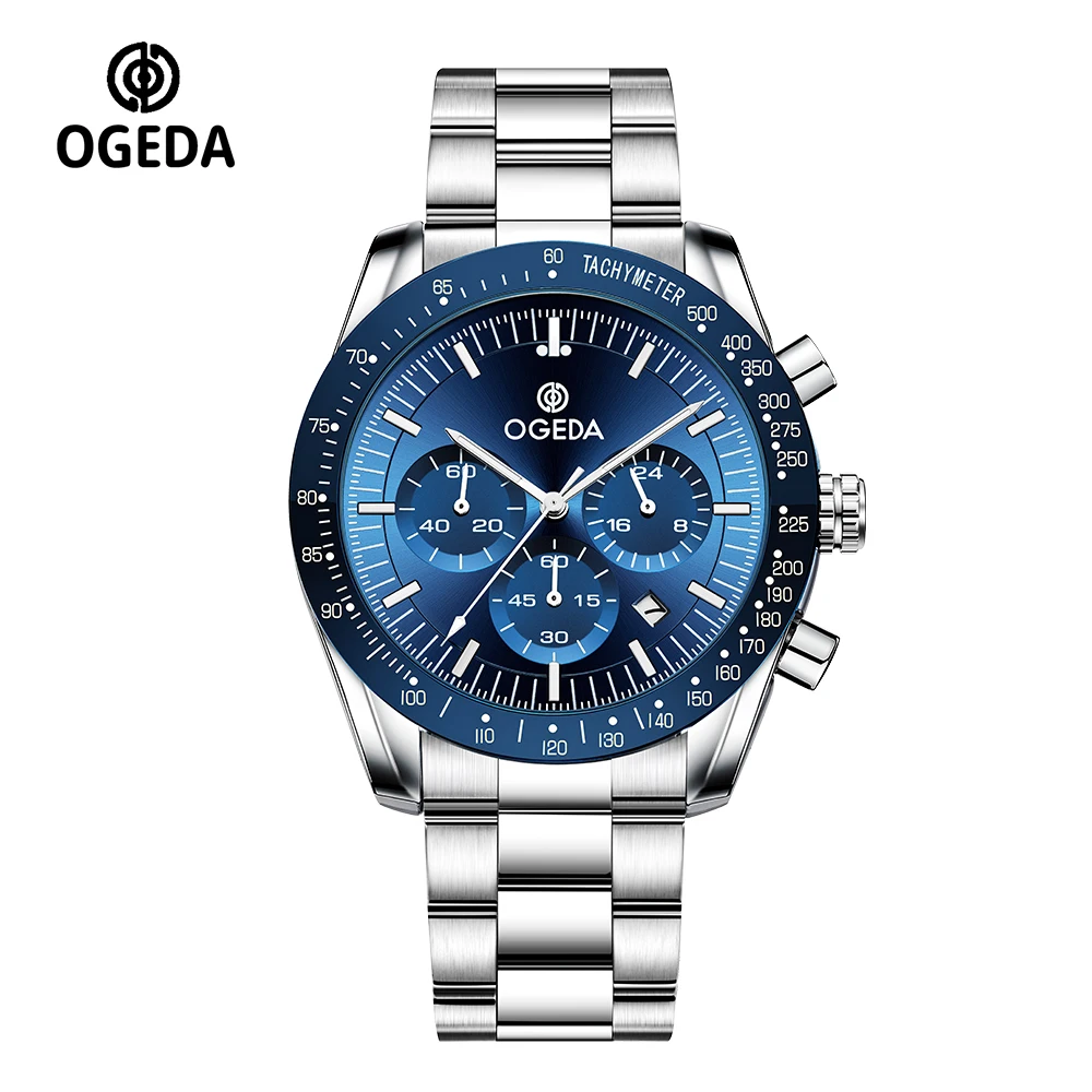 

OGEDA 2024 New Fashionable Men's Quartz Time Code Watch Luxury Glass Stainless Steel Waterproof Sports 20 Bar Glow C3 Watch relo