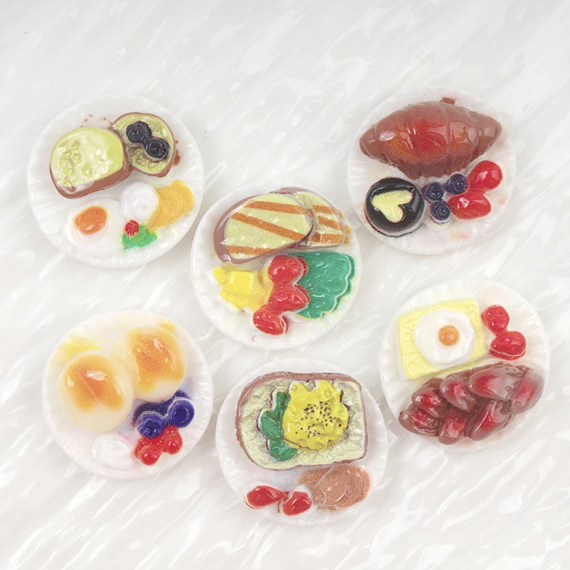 10/100pcs Miniature Resin Decor Simulation Plate Dollhouse DIY Resin Dollhouse Decor Creative Breakfast Combination Platter