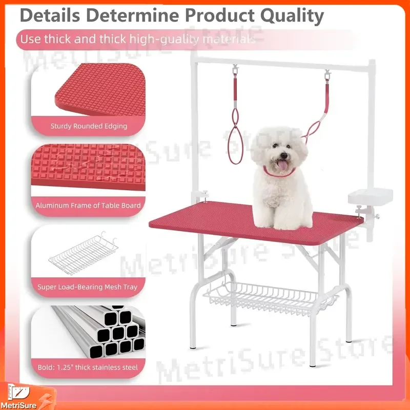 36 Inch Foldable Dog Grooming Table Adjustable Pet Grooming Table for Large Dogs Cat Drying Table with Armrest Veterinary
