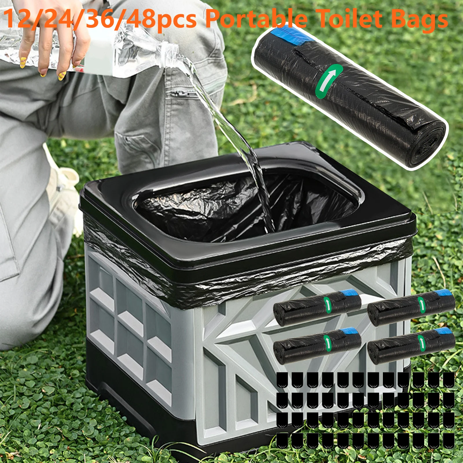 Black Trash Bags with Drawstring 50x50CM 12 Counts per Roll Disposable Large Capacity Garbage Bags for Outdoor Car & Pet Waste