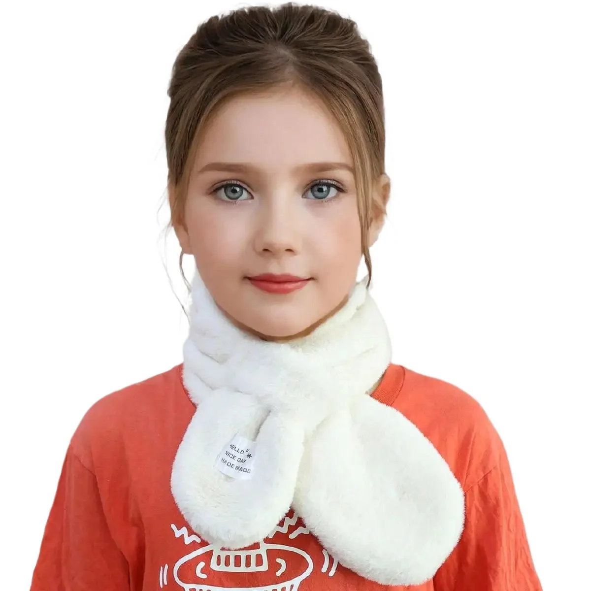 3-8years Solid Color Crossover Plush Scarf for Kids Winter Baby Scarf Soft Furry Warm Neck Gaiter for Boys and Girls