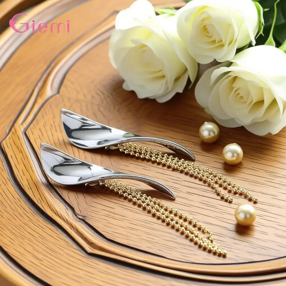 Simple 925 Sterling Silver Willow Tassel Chain Metal Drop Earrings For Women Girls Banquet Wedding Party Fashion Jewelry Gifts