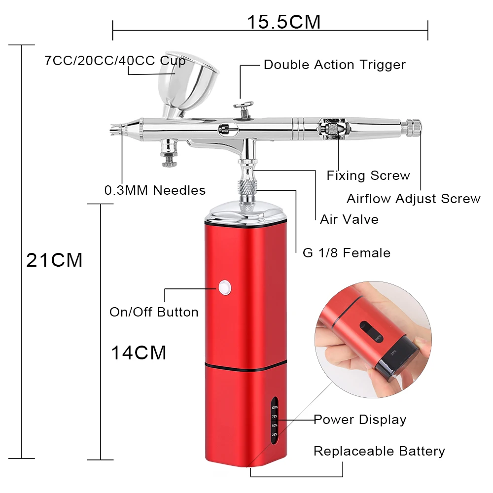 Casubrais Mini TM90-185 Wireless Airbrush Compressor Extra Battery Type C High Pressure Commercial Manufacture Machine