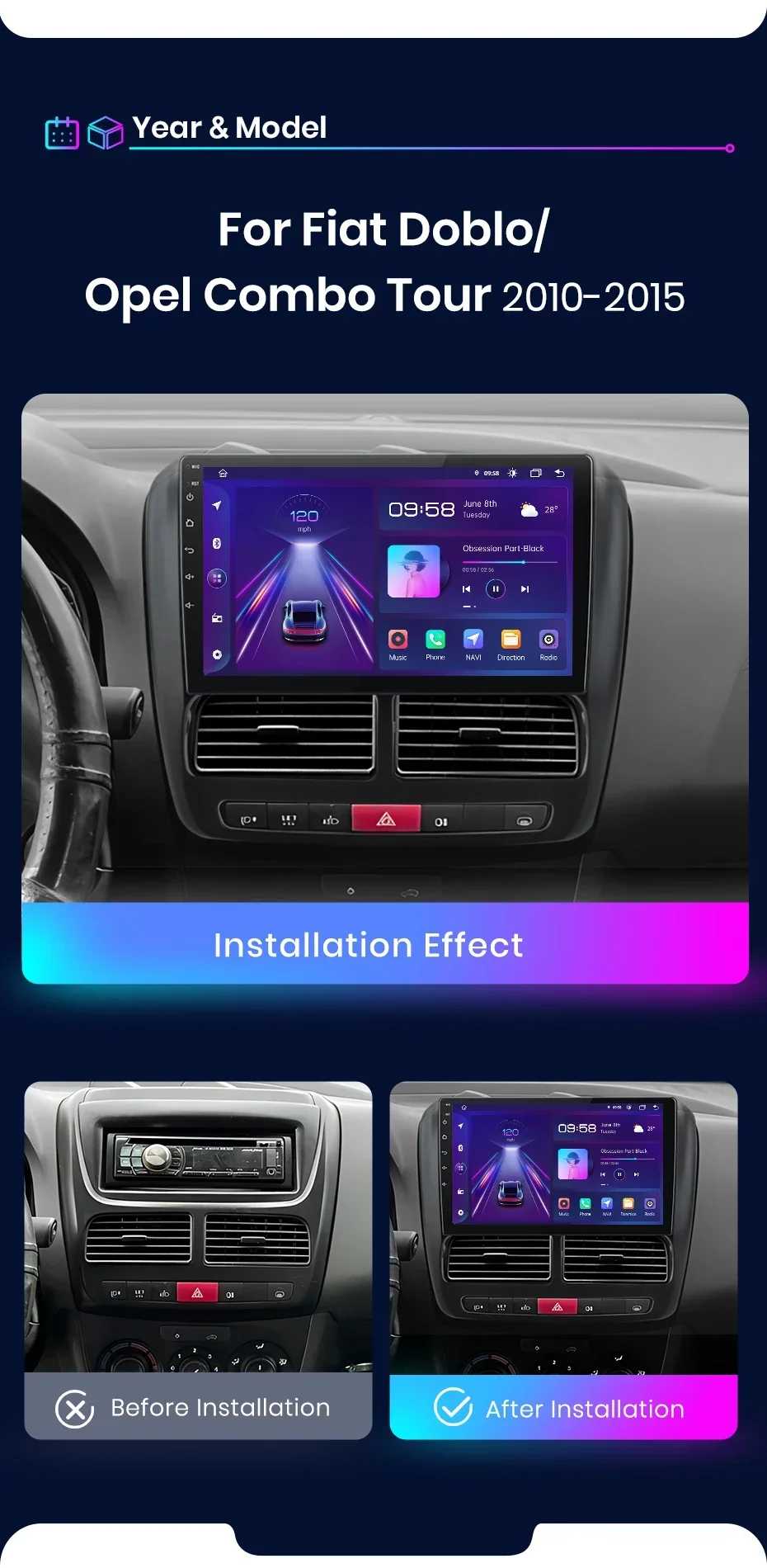 Junsun carplay android auto radio für fiat doblo opel combo tour 2013-2018 auto intelligente systeme rds bt dsp 2 din autoradio – Detail 3