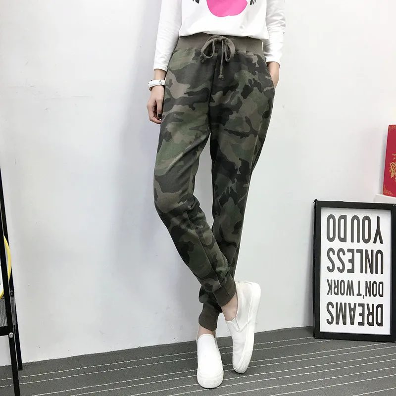 Womens Elastic Band Camouflage Trousers Autumn Breathable Jogger Harem Pants Casual Sportswear Jogging Sweatpants For Female