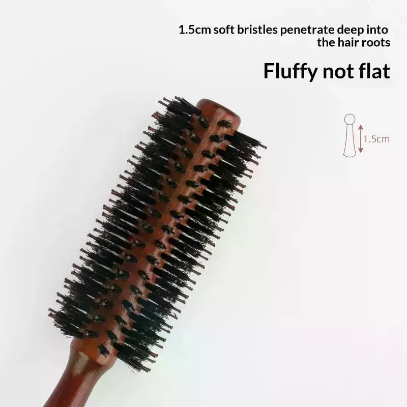 Wood Handle Boar Bristles Round Brush Professional Barber Salon Hairdressing Hair Brush Home Blow Dry Curling Volume Styling