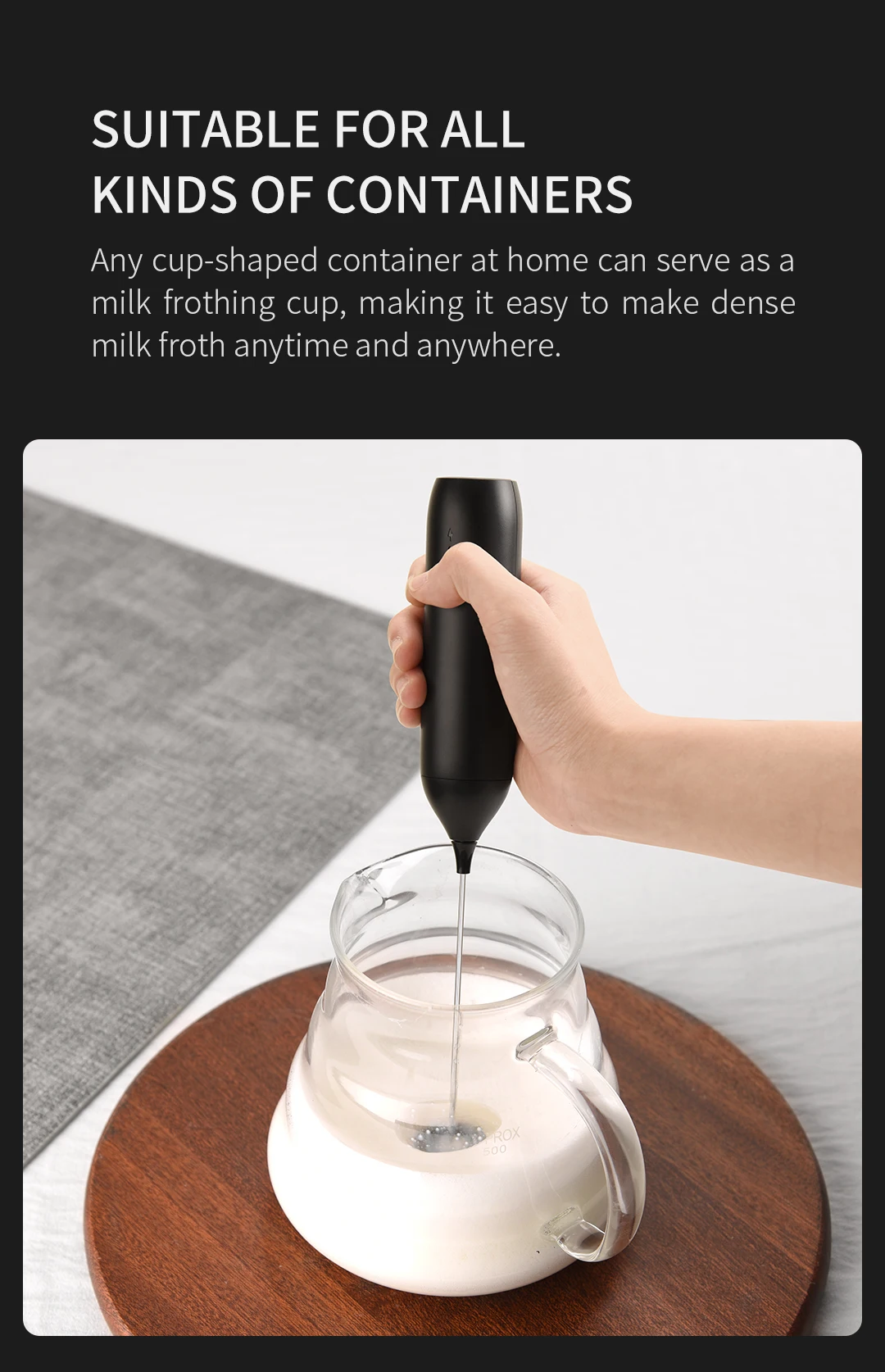 Electric Milk Frother 304 Stainless Steel Mini Foam Maker Rechargeable USB Type-C Cable Drink Mixer Whisk Beater for Coffee