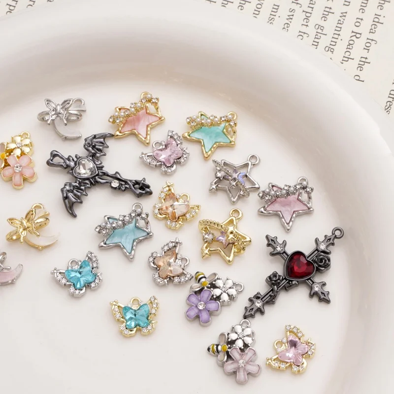 1pc 16x15mm Alloy Dream Butterfly Glitter Resin Moon Pendant Multicolor DIY Craft Bracelets Necklaces Lanyards Making Supplies