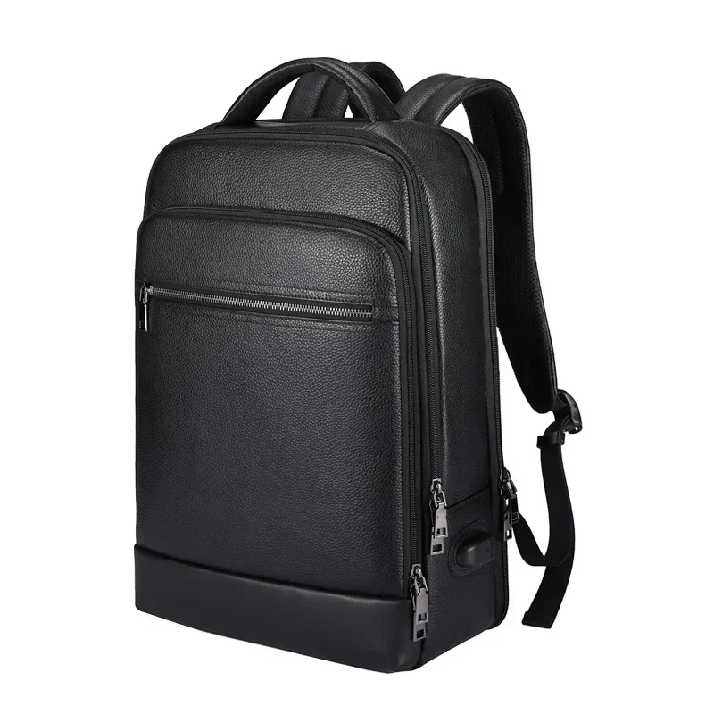 2024 New Luxury Brand Real Cow Genuine Leather Men Backpacks Student Backpack Boy Luxury 15.6 Inch Computer Laptop Bag