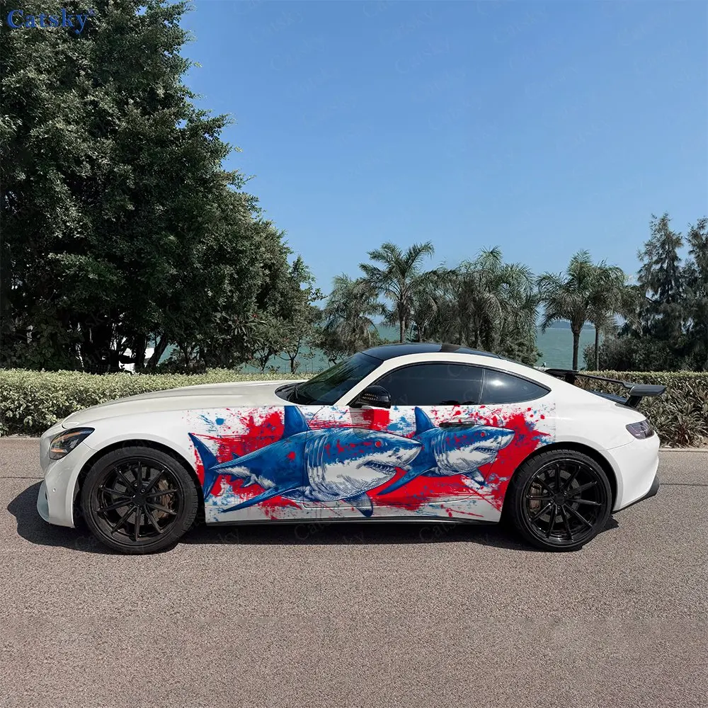 

2 шт. виниловых наклеек на автомобиль «Кровавая акула» с цветочным узором для полной оклейки кузова, маскирующие царапины, водонепроницаемые, защитные пленки для авто