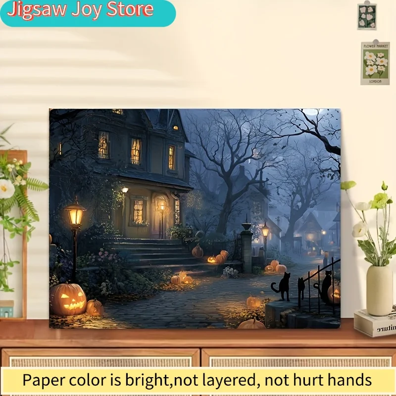 1 Caixa (500 peças) Quebra-Cabeças para Adultos Mansão Misteriosa de Halloween à Luz da Lua Aplicável para Jogos de Festa e Atividades - Cores Misturadas Assustadoras