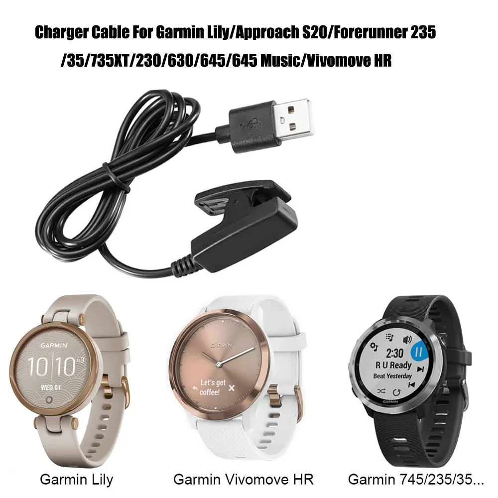 USB Charging Cable Cradle Charger For Garmin Lily Forerunner 35 35J 30 735XT 630 235 645 Vivomove HR Approach S20