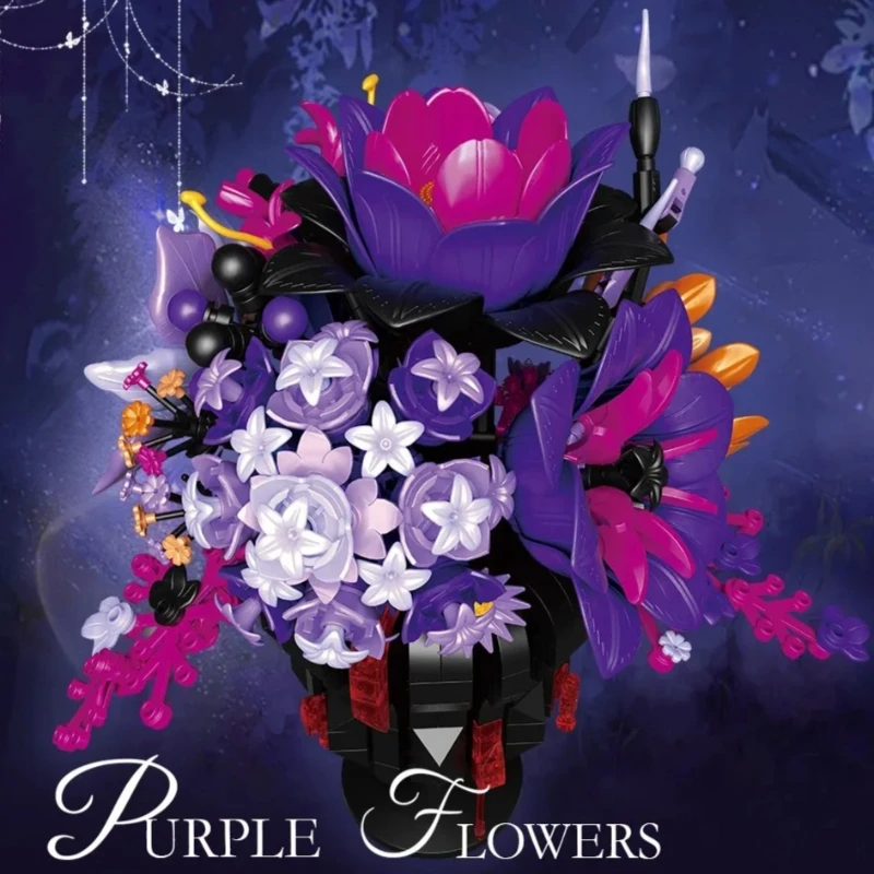 

947PCS Gothic Bouquet Building Blocks Purple Flower Model Bricks Toy Home Decorative Ornaments Kids DIY Toys Holiday Gifts