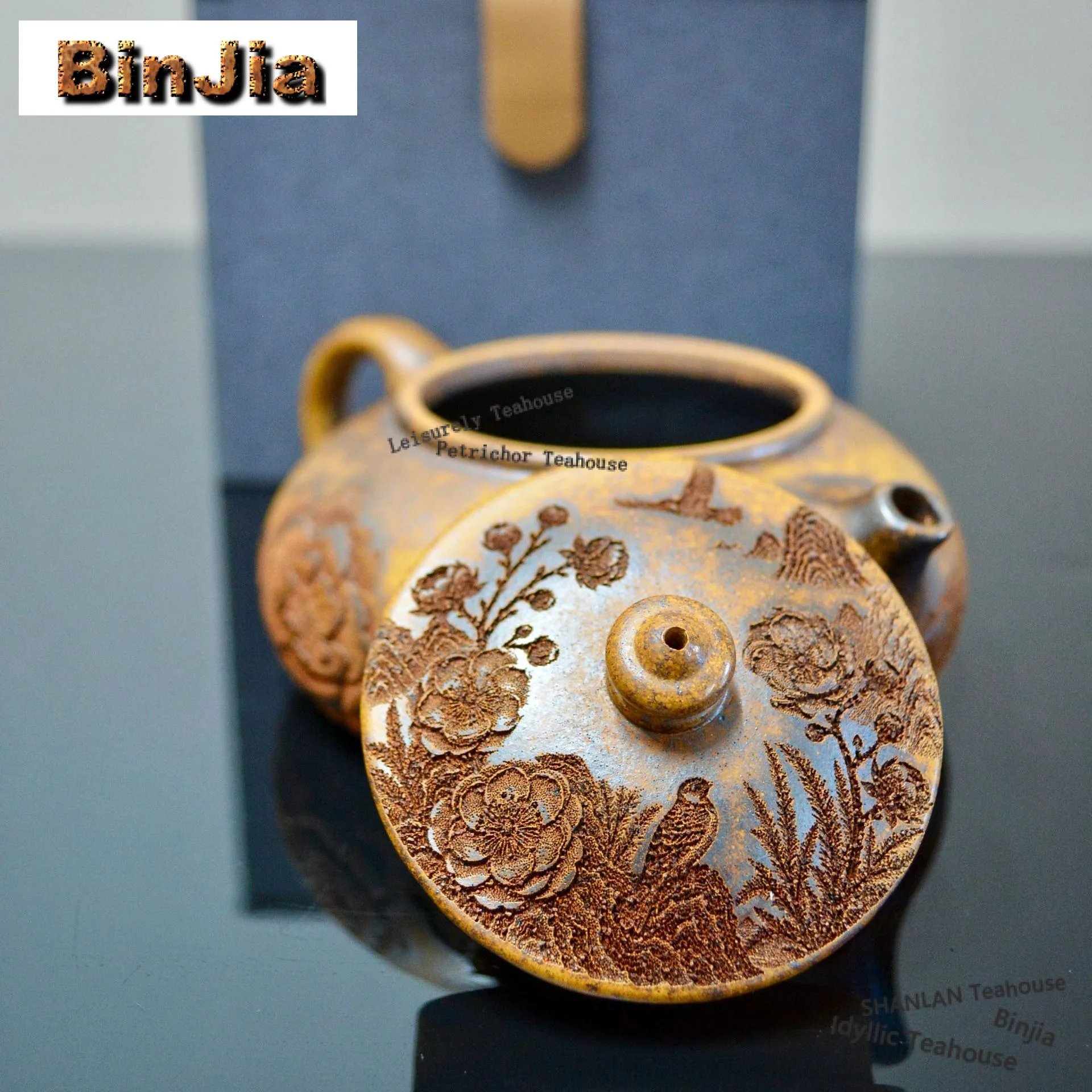290ml Vintage Yixing Purple Clay Teapots Handmade Flower Bird Cold River Pot Raw Ore Wood-fired Section Mud Kettle Zisha Tea Set