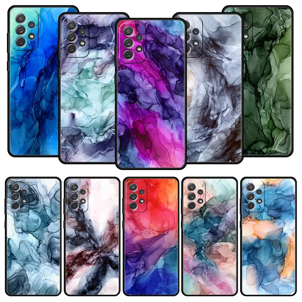 Case For Samsung A17 A15 A13 A51 A71 A41 A31 A07 A05S A35 A55 A23 A25 A33 A53 A73 A57 A37 5G Cover Ink Brush Painting Marble