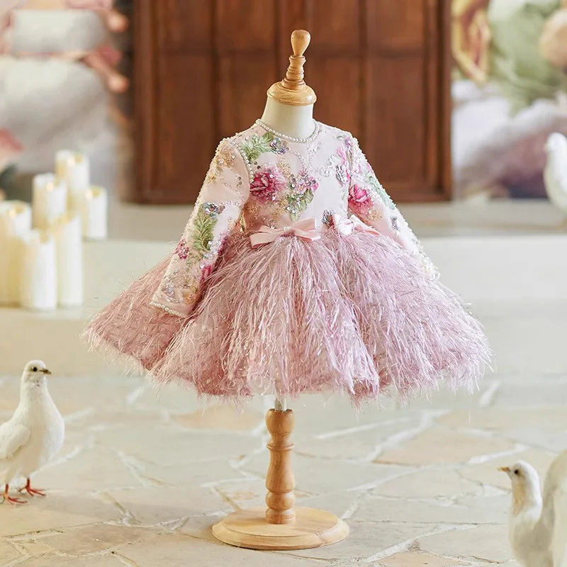 Flower Customized Girl Dress Champagne Sleeveless Tiered Tulle Applique Fit Wedding Princess Dress Holy Communion Birthday Gowns