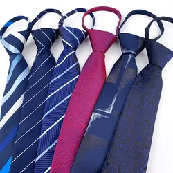 7cm Mens Tie Pre-tied Business Wedding Easy Wear Neck Tie Zipper Lazy Pre-tied Korean Style Striped Solid Necktie