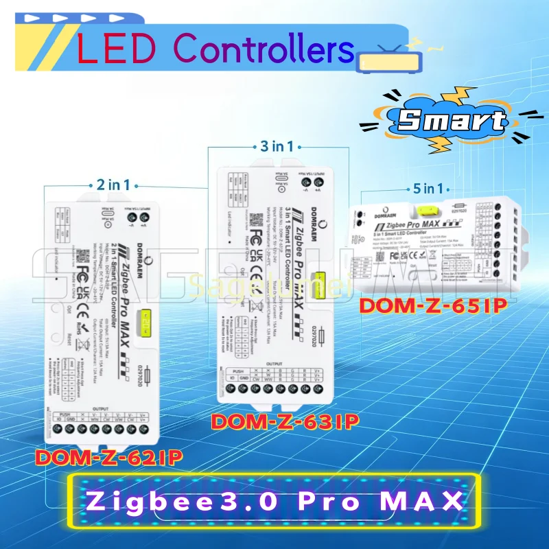 DOMRAEM Pro MAX Smart 5‑in‑1 LED Strip Controller Supports CCT RGB RGBW RGBCCT Dimming with External 20A Zigbee Pluggable Fuse