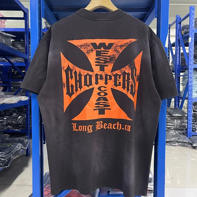 Classic Orange Graphics Print West Coast Choppers T Shirt Men Women Hip Hop Oversized Vintage Washed Black Tee Cotton T-Shirt