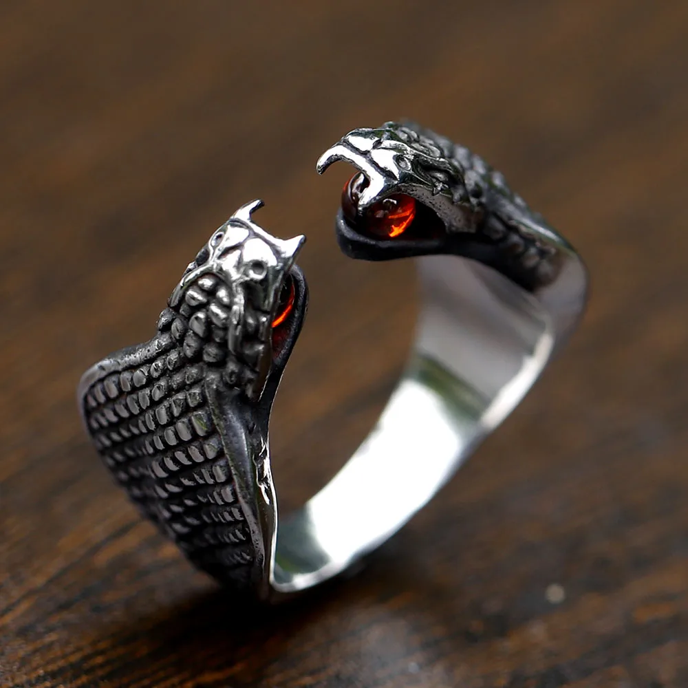 2023 NEW Men's 316L stainless-steel rings retro Two headed snake RING for teens gothic punk biker Jewelry free shipping