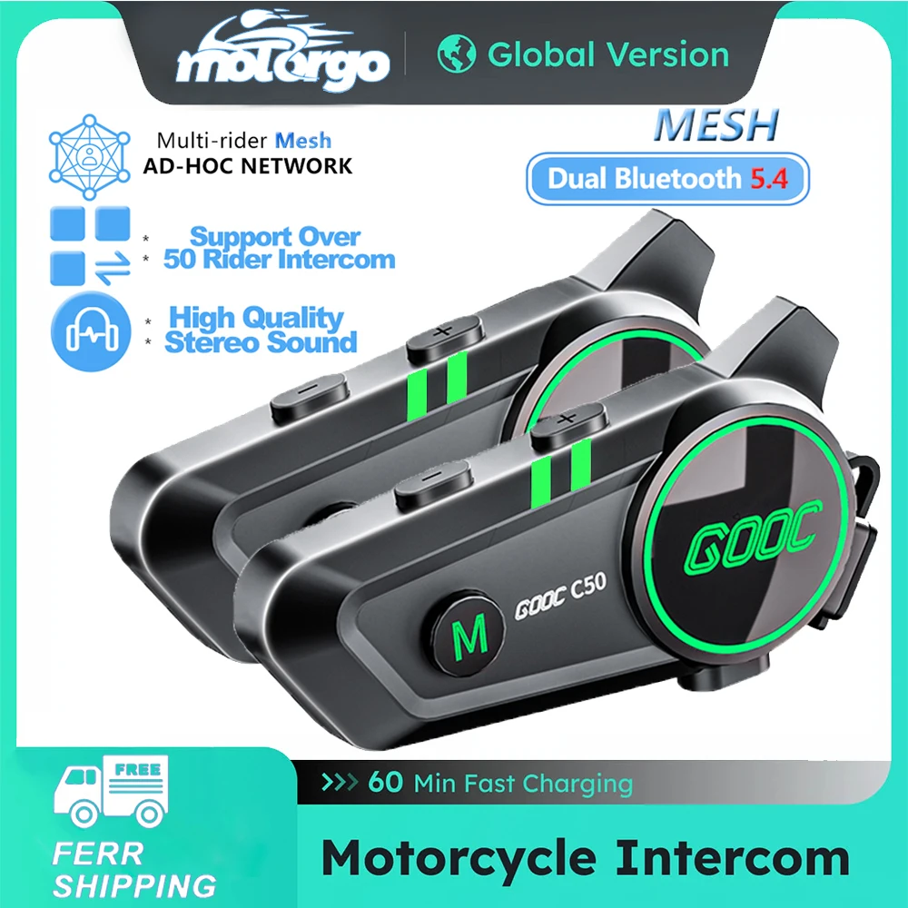 1/2 Pcs 50 Rider Intercom 300M Bluetooth Motorcycle Helmet Headset Waterproof Universal Pairing Wireless Mesh Net Work Intercom