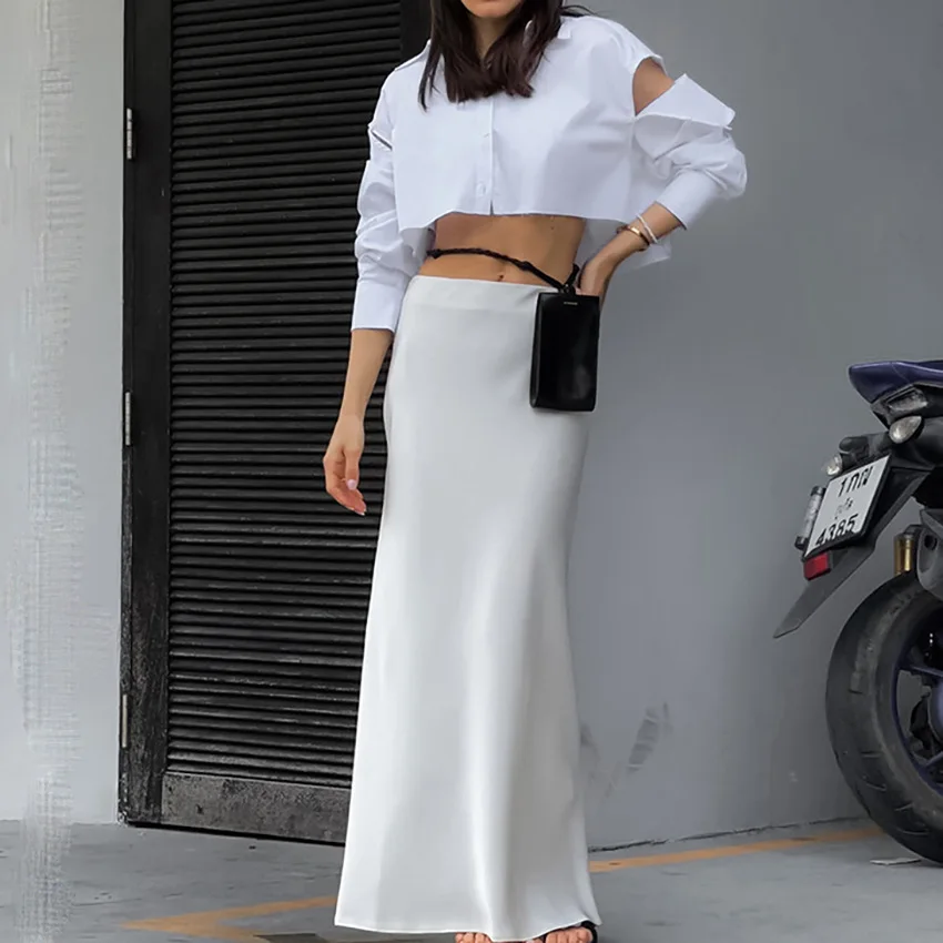 2023 European and American New Long Skirt Casual Elegant High Sense Fashion Foreign Trade Women\'s Clothing White Skirt