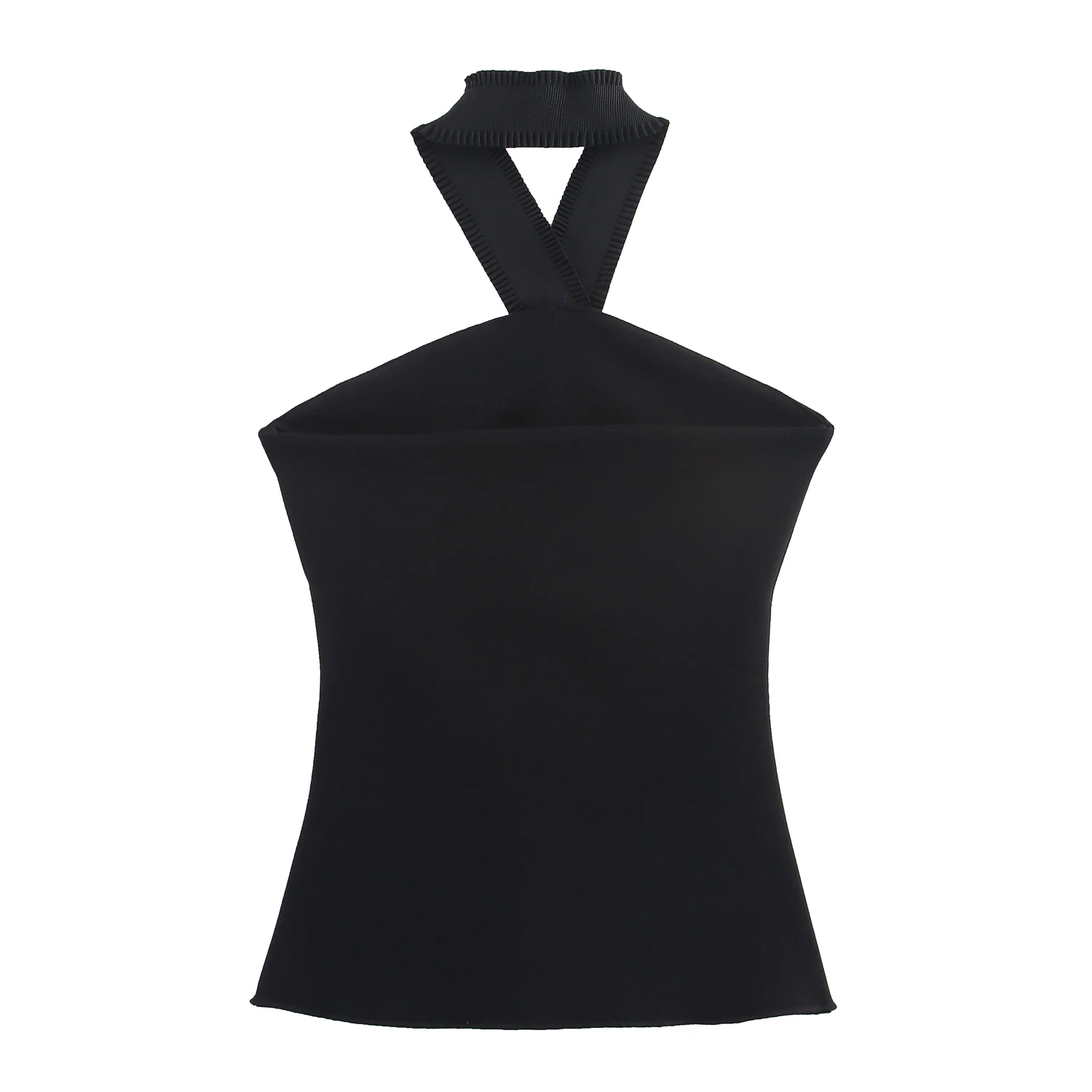 

TRAFZA Women Summer 2-Piece Set Solid Elasticity Neck Halter Button Design Sleeveless Backless Sexy Top+Elastic Waist Long Pant