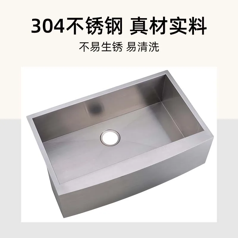 حوض غسيل المطبخ، سميك 304 فتحة واحدة كبيرة، مكبر ومعمق، مصقول يدويًا، ستانلس ستيل