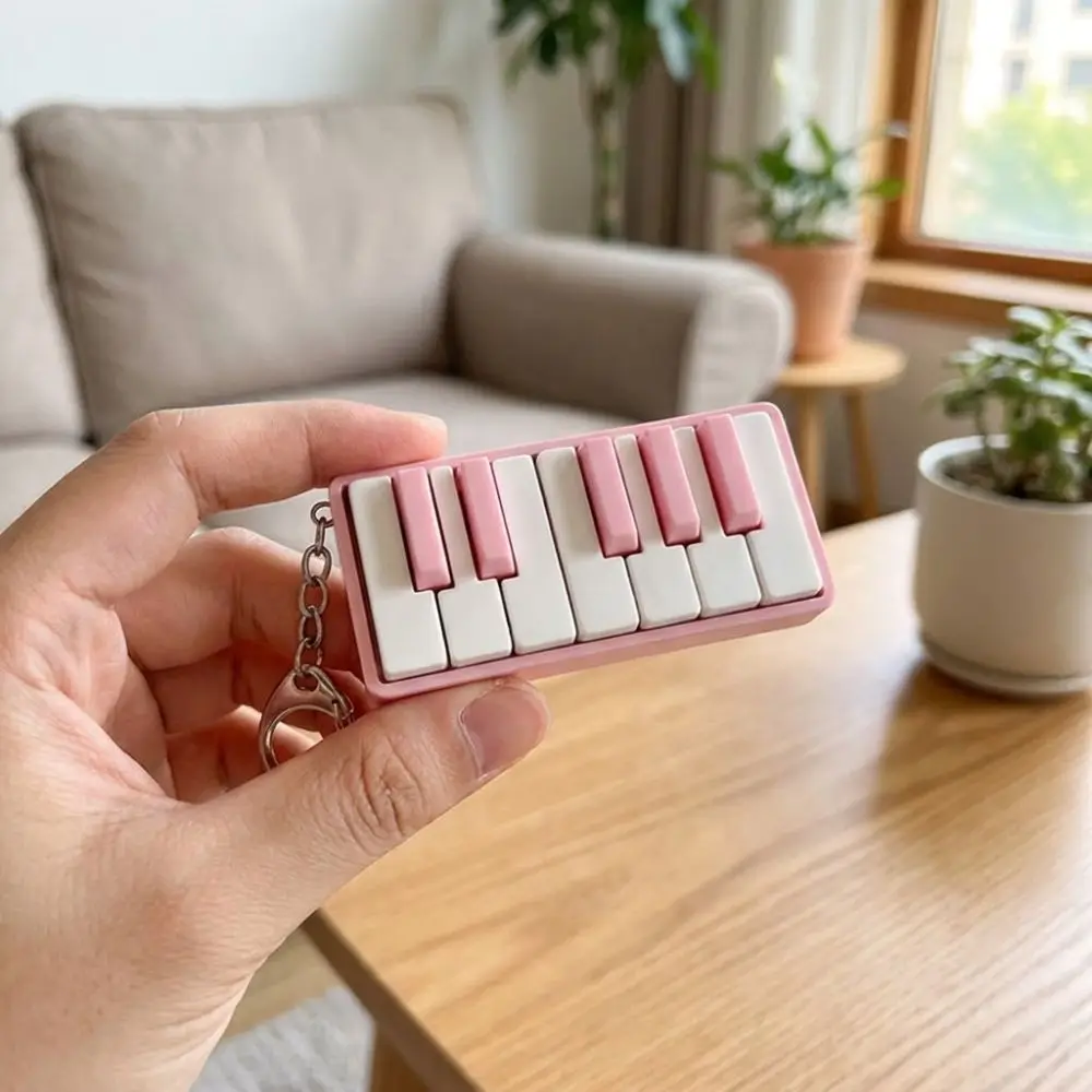 3D Printed Piano Stress Clicker Keychain Novelty 12-key Press Fidget Piano Charm Keyring Mechanical Touch Click Sound Effect