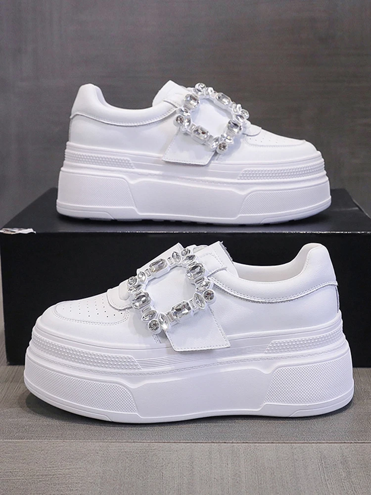 

Кожаные белые кроссовки с квадратными синими бриллиантами Thi Bot, женские осенние кроссовки 2024, новые повседневные кроссовки на платформе, Sports oes