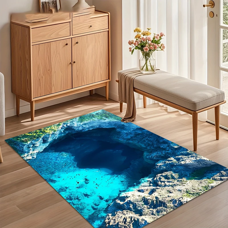 3D Realistic Ocean Cave Area Rug for Living Room Bedroom Bathroom Nautical Coastal Home Decor Soft Non Slip Washable Floor Mat