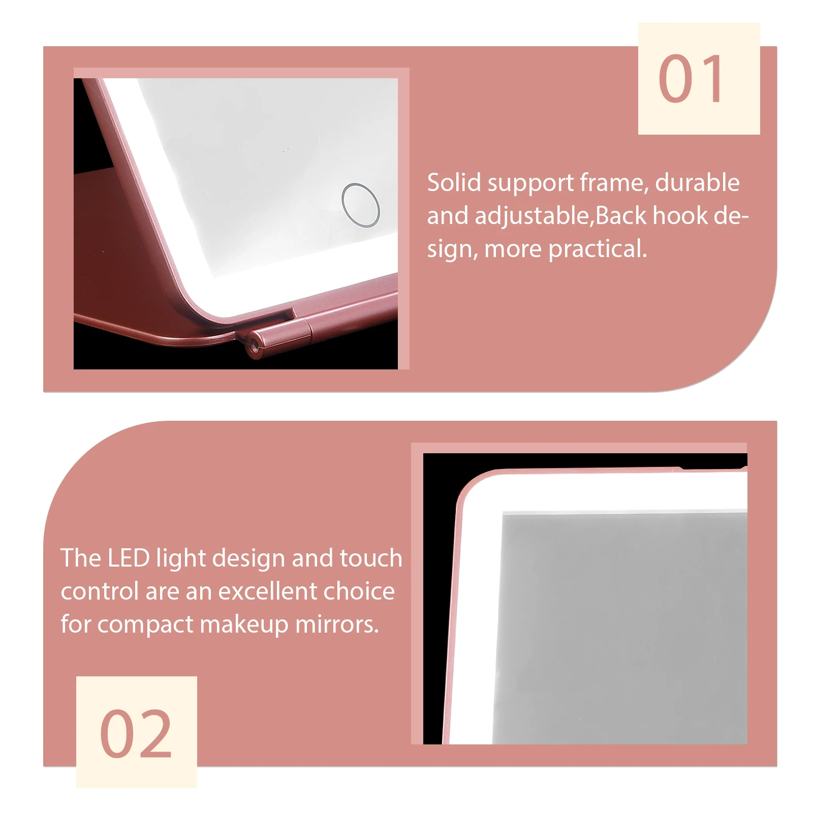

Pink Foldable LED Makeup Mirror 19 35x13x1 37cm High Definition Clear Women Vanity Portable Charging for Daily Gifts
