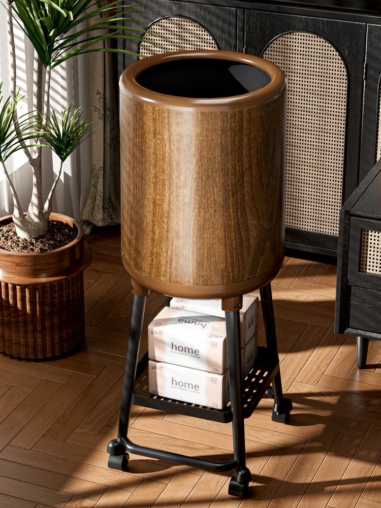 

No-Bend-Over Wood Grain Pattern Kitchen Bedroom Large Capacity Press Design Trash Can Portable Paper Basket Household Waste Bin