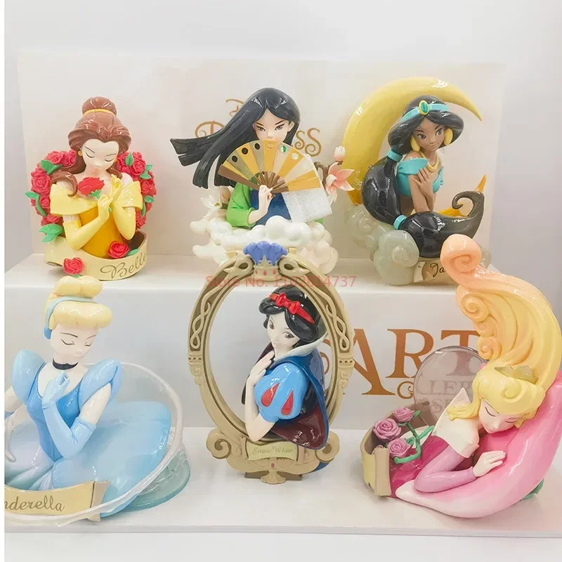 Disney Princess Art Gallery Series Snow White Mulan Cinderella Action Figures Decoration Ornament Cute Model Doll Toys Kids Gift