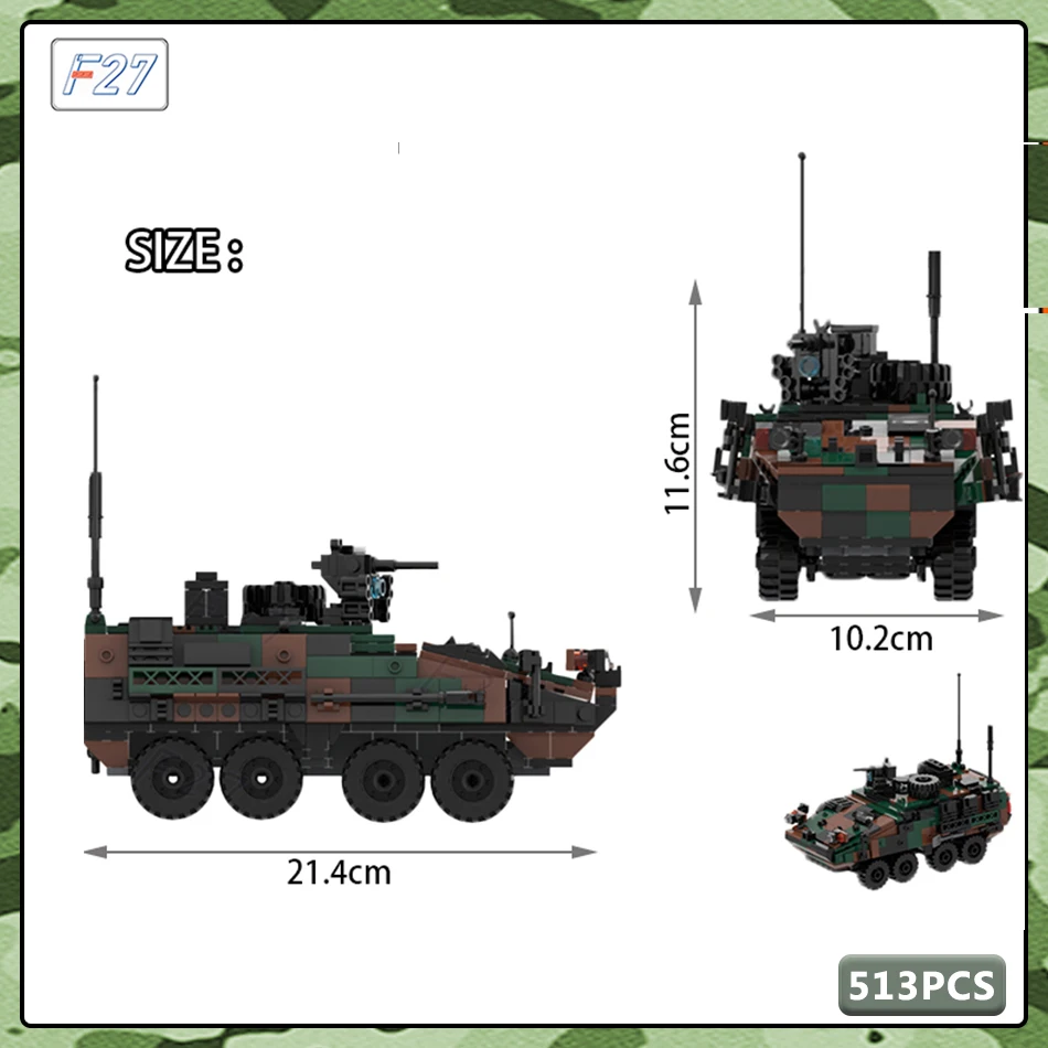 MOC Military Series US Army Gepanzertes Fahrzeug mit Rädern, Kampfrollen, Waffen, Baustein, Ziegel, Kinderspielzeug, Geschenke