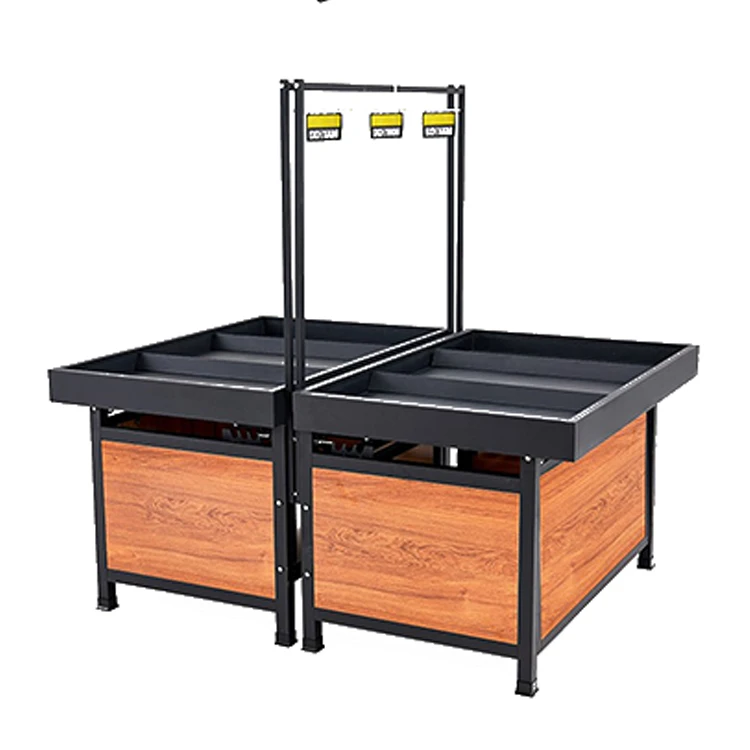 3 Tier Supermarket Vegetable Fruit Rack Display Shelf Metallic Light Duty Customized Wood Store Style Stand Surface Packing Type