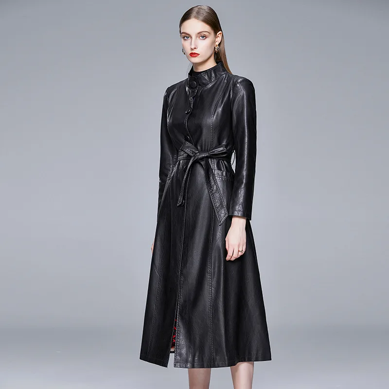 

PinkyIsBlack 2023 New Autumn Winter Long Waterproof Leather Trench Coat for Women Long Sleeve Loose Korean Fashion Clothes