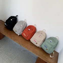 Mochila personalizada de Color sólido para niño y niña, bolso escolar único con nombre bordado, bolsas de regalo de pana para cumpleaños, novedad