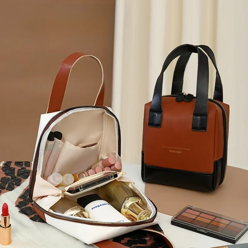 1PCS Structured Shape Foil Letter Print Soft PU Toiletry Handbag for Daily Commute & Short Business Trip Toiletry Organization
