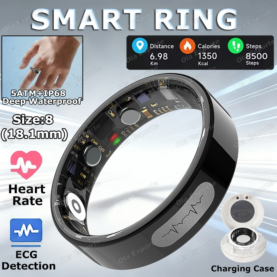 AI-EKG-Erkennungs-Smartring 2026 Blutdruck-Herzfrequenz-Körpertemperatur-Überwachung 5ATM Wasserdicht Multisport-Smartring